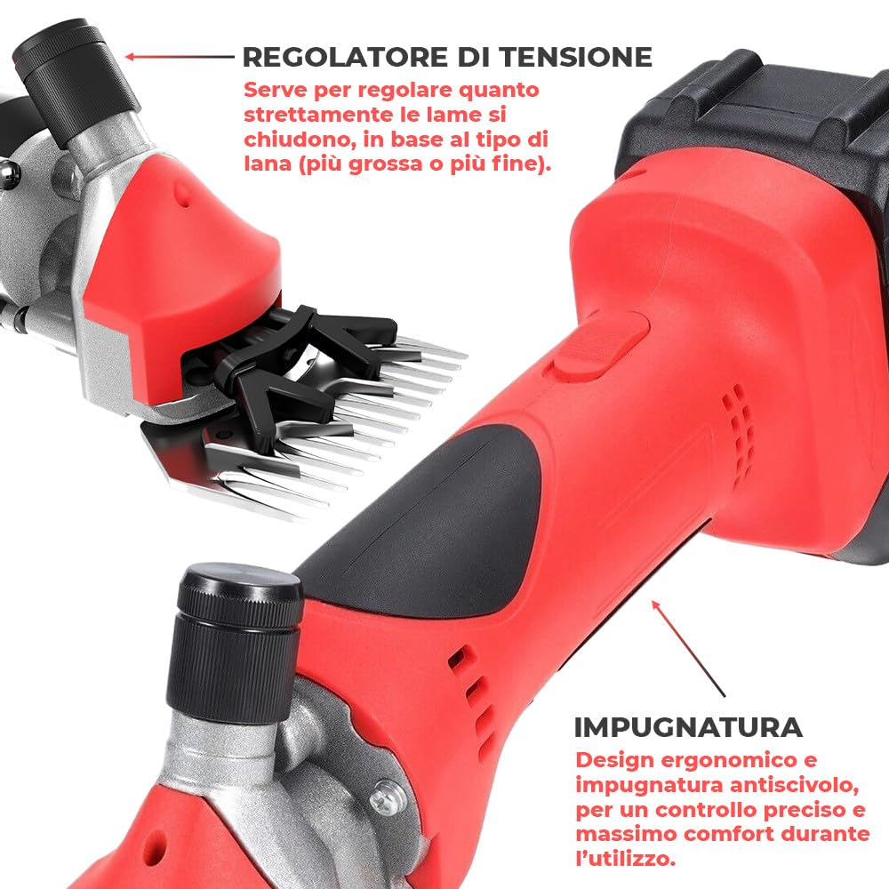 Tosatrice Elettrica Professionale per Pecore 48V Kit Completo Ricaricabile con Doppia Batteria