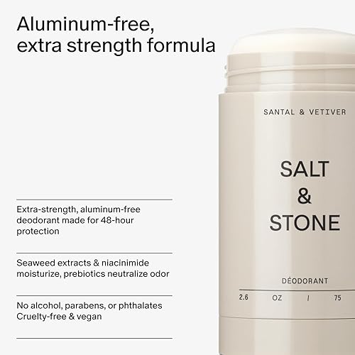 Miniatura 5 de SALT & STONE Desodorante sin aluminio  Protección extra fuerte de 48 horas para mujeres y hombres  Fabricado con extractos de algas marinas,