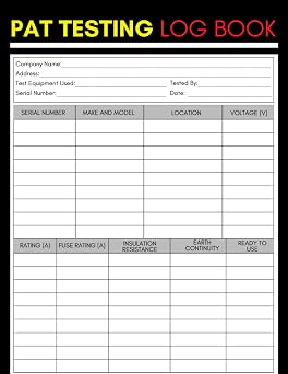 Pat Testing Log Book Cute Portable Appliance Testing Workbook for Inspection and Testing of Electrical Equipment