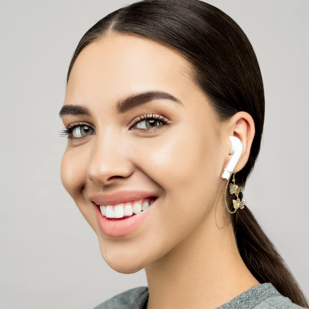 2pcs Anti Lost Earrings for Airpods Wireless Earphone Holder Butterfly Cactus Sunflower Mushroom Strap Earrings Holder Earhooks for Women (Gold Butterfly)