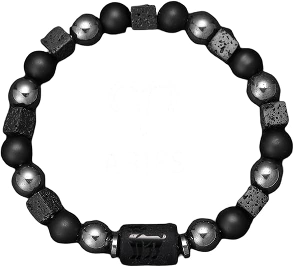 Natural Volcanic Men's Bracelet 12 Zodiac Signs Bracelet Virgo Capricorn Taurus Aquarius Sagittarius piedra volcánica (Gem Color: A-Aries, Length: 18-19cm)
