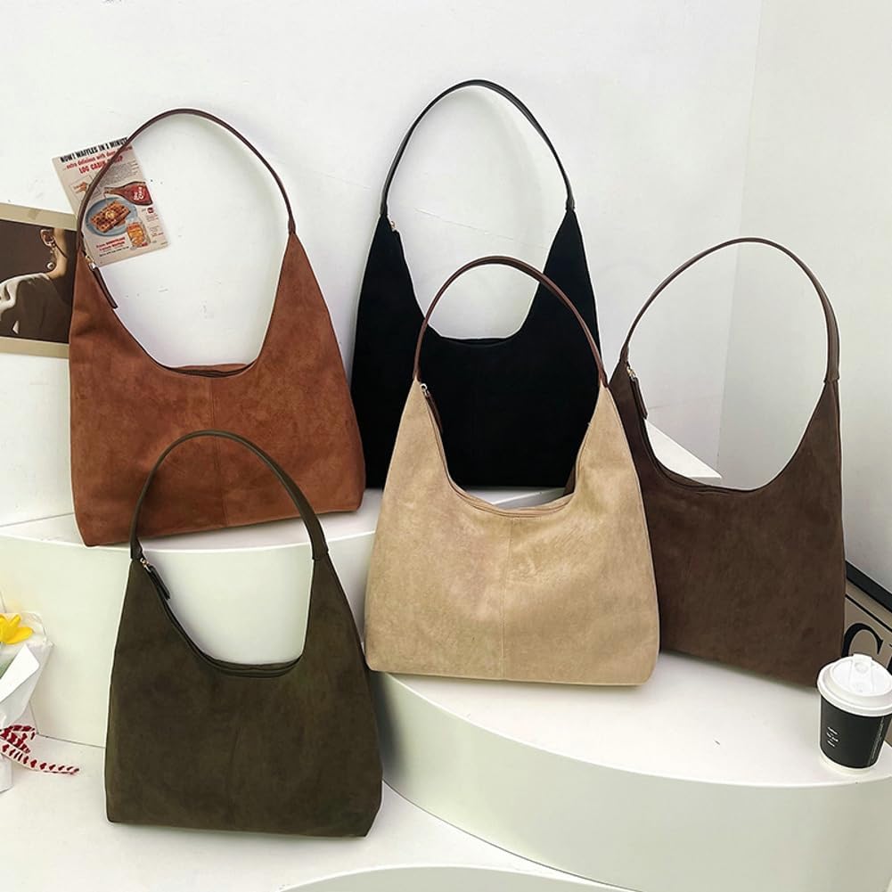 Suede Tote Bag for Women Crescent Satchel Shoulder Bag Fall Suede Handbag Trendy Slouchy Purse Work College Bag - Image 6