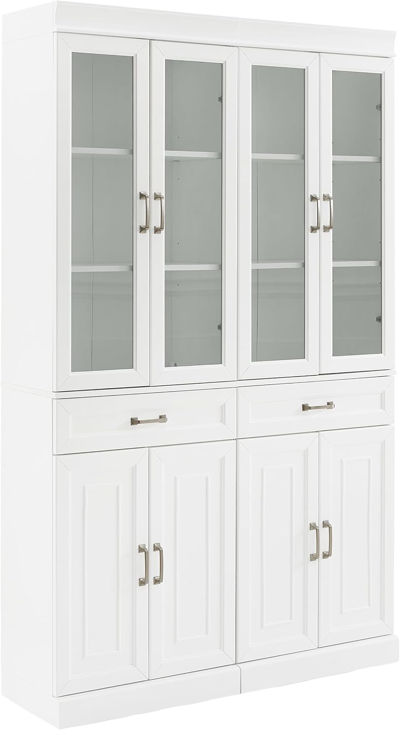 Crosley Furniture Stanton 2-Piece Glass Door Kitchen Storage Pantry Cabinet with Shelves Dining, Laundry Room, White