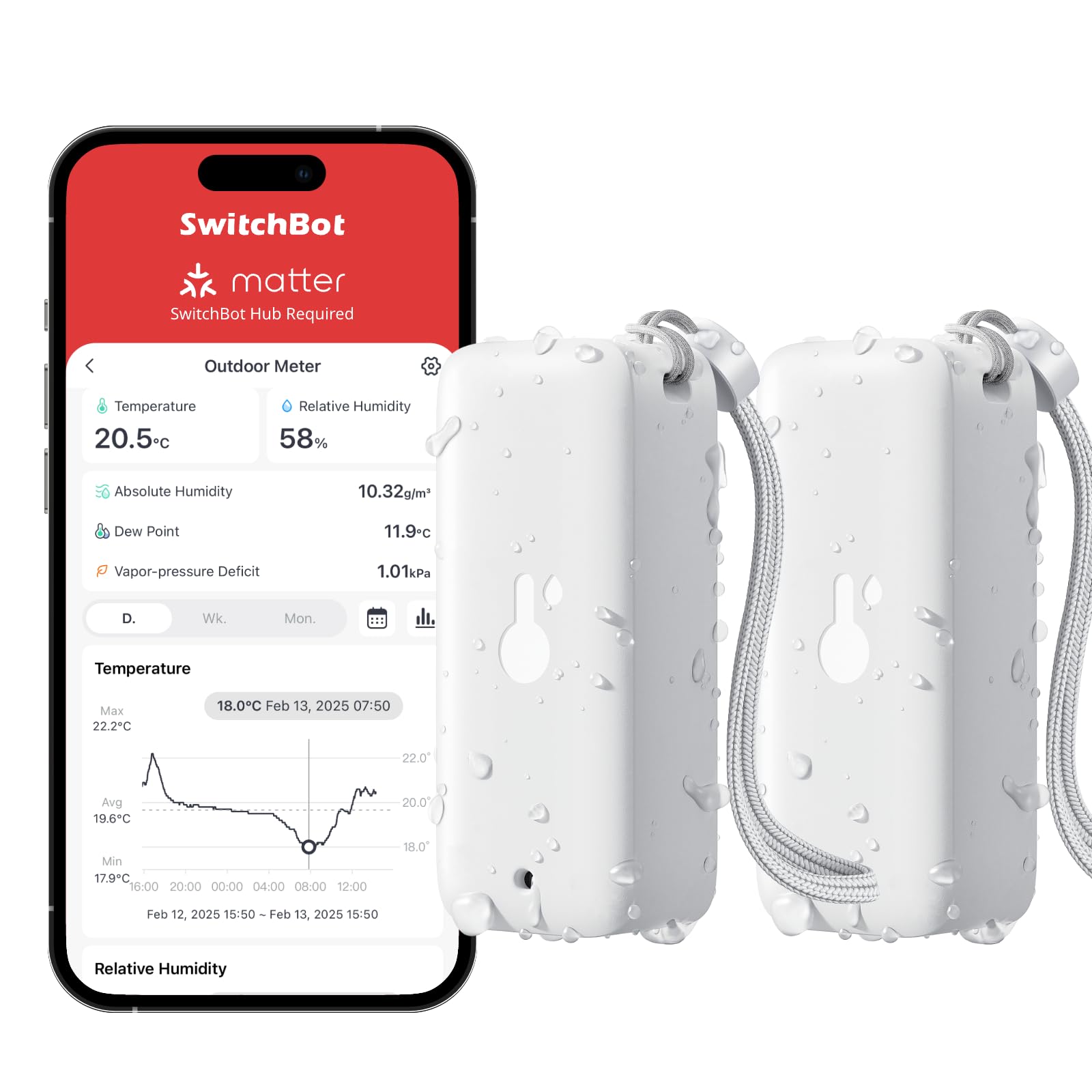 Bluetooth Hygrometer Thermometer, IP65 Indoor Outdoor Humidity Sensor with Remote App Control, Room Temperature Monitor with 394ft Bluetooth Range, 2-