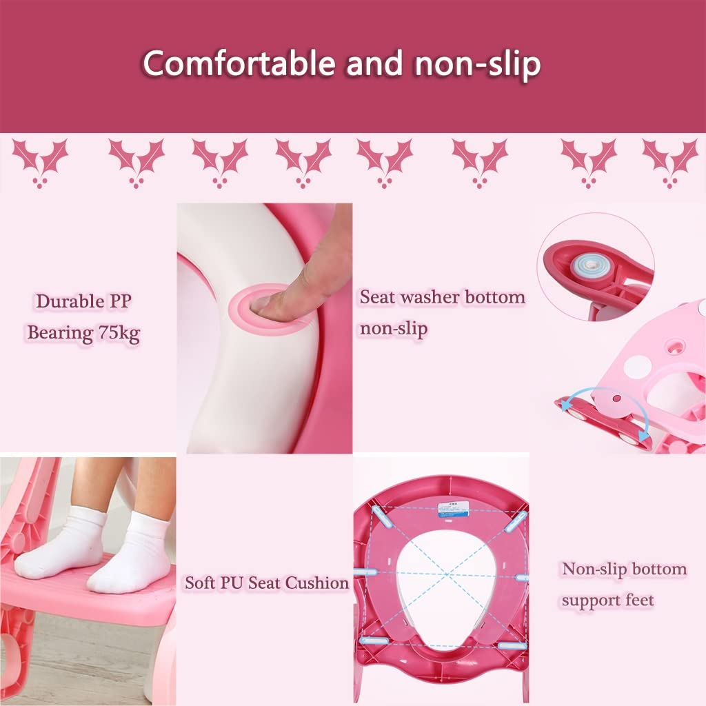 Asiento De Inodoro con Escalera Linda Jirafa Aseo Escalera Asiento con Protección contra Salpicaduras, Plegable Ajustable Reductor WC con Escalera para Niños Y Niñas, Cargar Los Portes 75kg