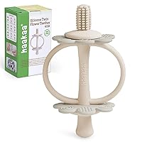 Vista 14 de haakaa Mordedor de silicona de doble flor, extremo en forma de pezón para masaje de encías, cabezal de cepillo de dientes de bebé de 360°