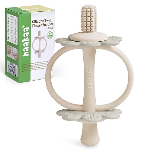 Miniatura 15 de haakaa Juguetes de dentición de bebé de silicona, extremo en forma de pezón para masaje de encías, cabezal de cepillo de dientes de bebé de 360°