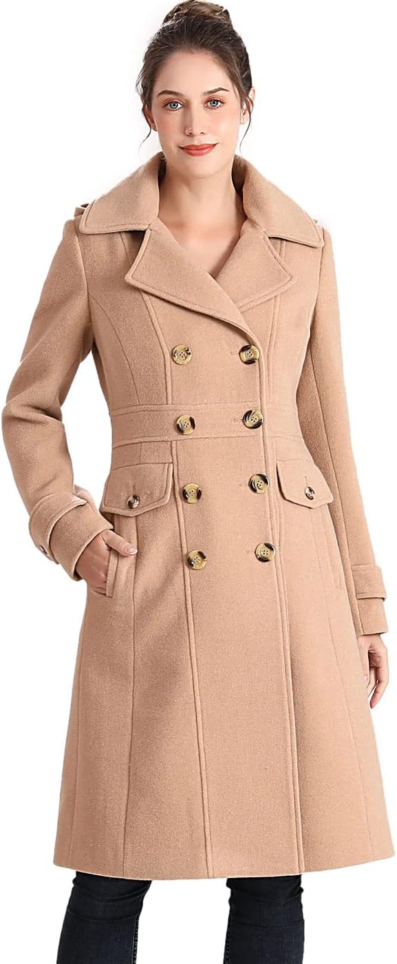 BGSD Women Ady Wool Blend Hooded Long Walking Pea Coat (Also available in Plus Size and Petite)