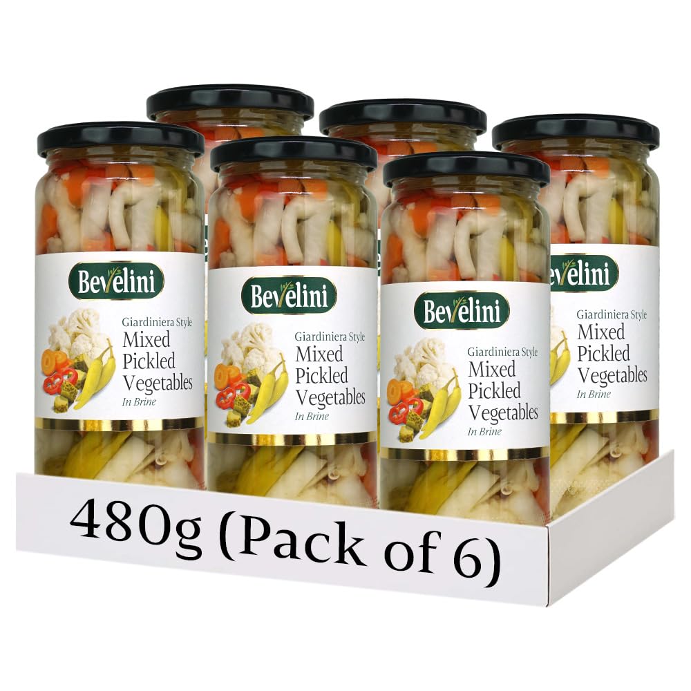 Bevelini Giardiniera Style Mixed Pickled Vegetables in Brine 480g (Pack of 6)