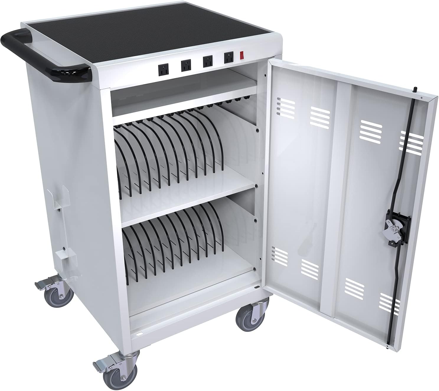 Leavader Mobile Charging Carts for Tablets Laptops with Extra 4 Bits Power Strip, Portable Table Top Charging and Storage Cabinet for Classroom or Office