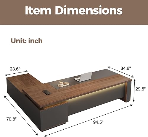 Miniatura 2 de Escritorio ejecutivo reversible en forma de L con cajones, escritorio ejecutivo grande y moderno con estantes de almacenamiento abiertos,