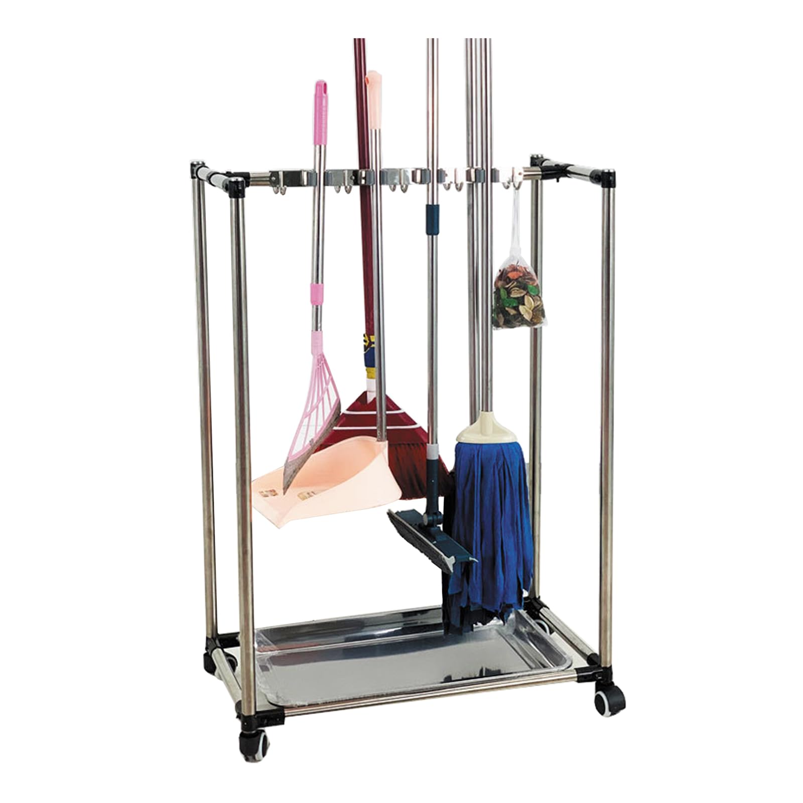 ASerZenith Broom Mop Holder Wet Mops Organizer Floor Standing Cleaning Tool Rack Cleaning Supplies Janitorial Station