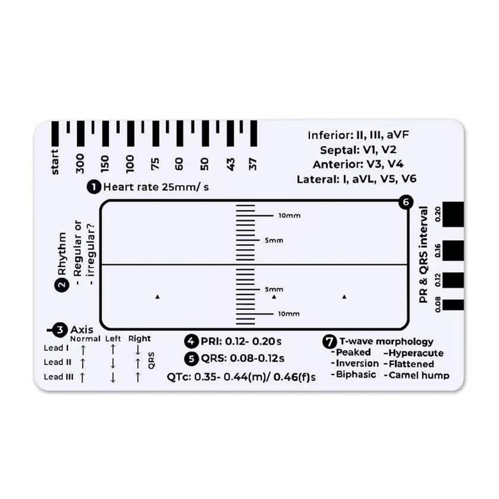 Professional Pocket Card 7 Step Ruler For Easy Electrocardiogram Assessment Reference Guide Efficient Heart Data Reading