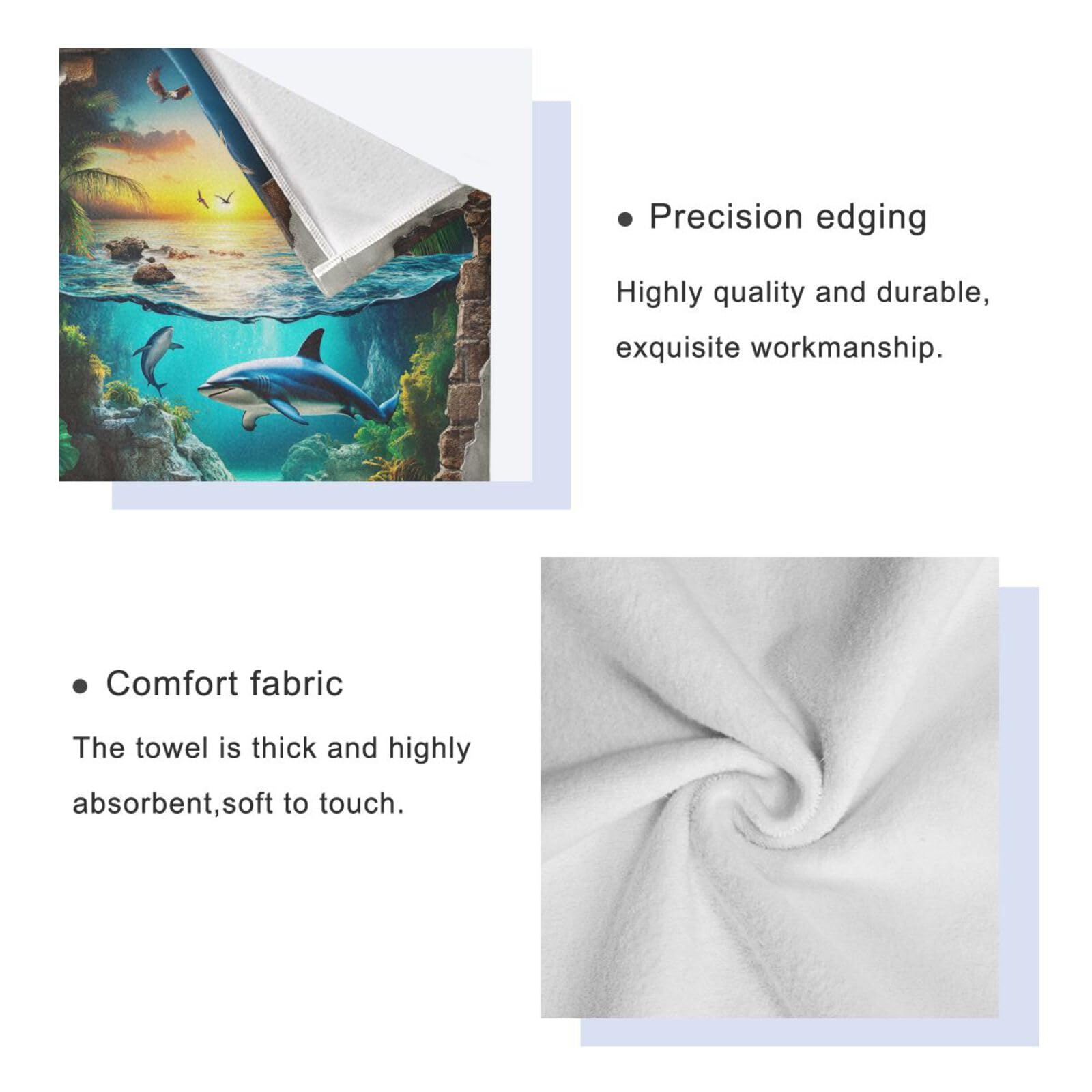 3D-Loch-Duschhandtuch-Set, weiße Wand, Ozean, Tiere, Fische, Meer, Gesicht, Handtücher, 1 Badetuch, 1 Handtuch, 1 Waschlappen für Yoga, Badezimmer, Küche