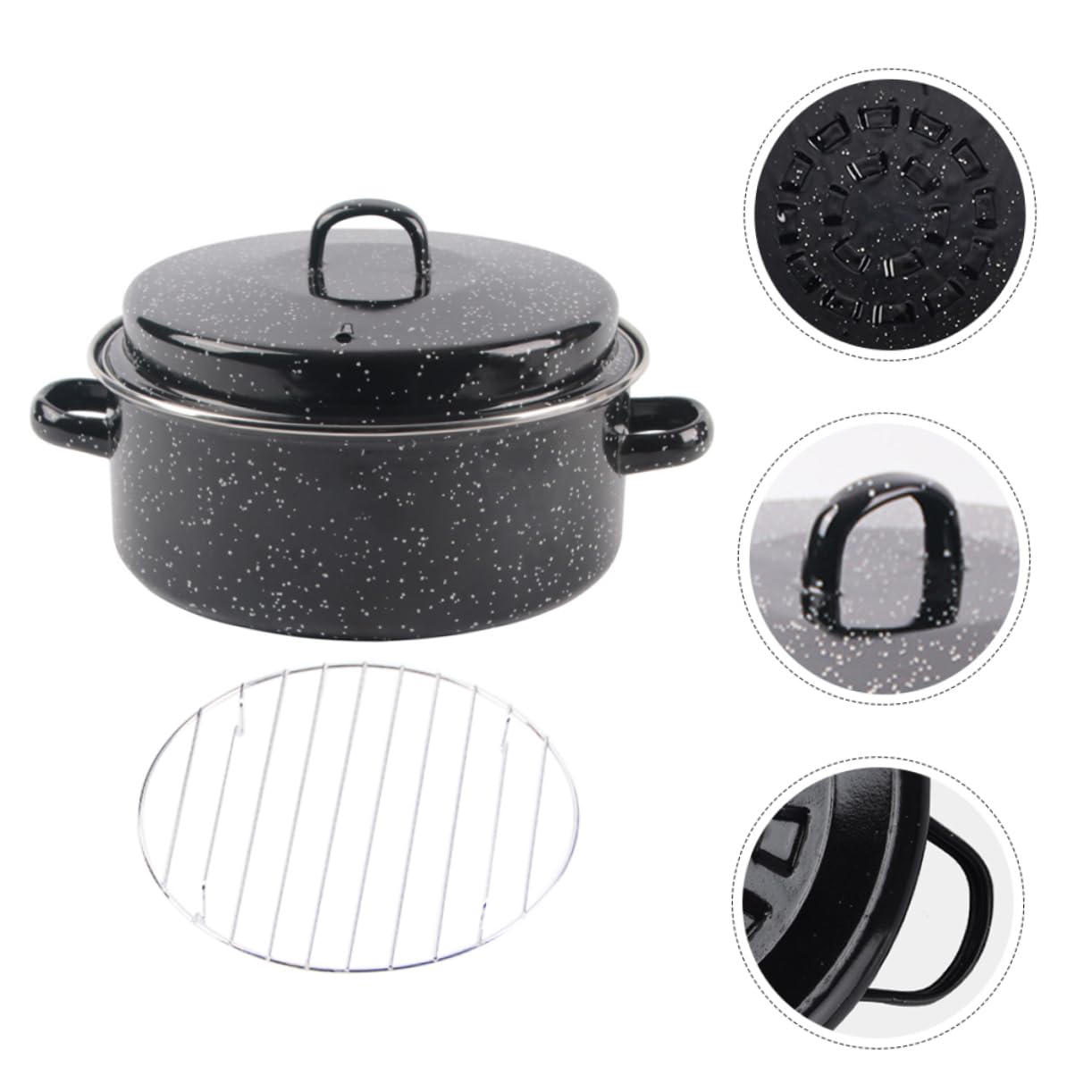 Sartén esmaltada con tapa, suministros de cocina versátiles para asar batatas, maíz y alitas de pollo para barbacoa y comidas familiares, seguro y diseño