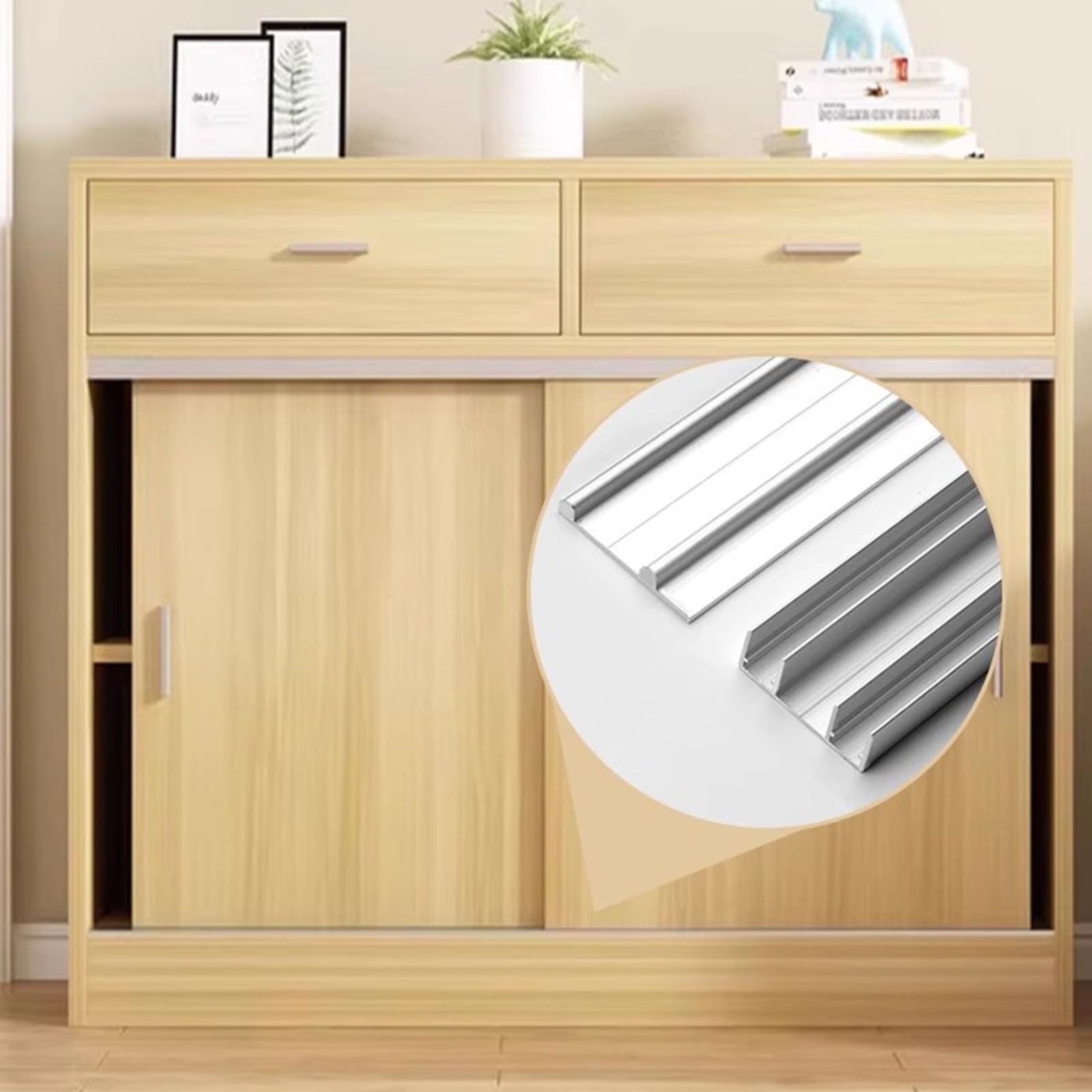 Schiebetürschiene for den Kleiderschrank, Beschlagsatz for Schiebetüren aus Aluminium, Zwei Reihen von Riemenscheiben, leiser und reibungsloser Betrieb, (Silver,110cm)