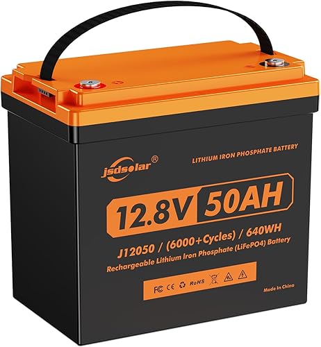 jsdsolar Batería LiFePO4 de litio premium de 12 V 50 AH de 10 años de vida útil - BMS de 50 A, 8000-15000 ciclos, ideal para energía de respaldo,