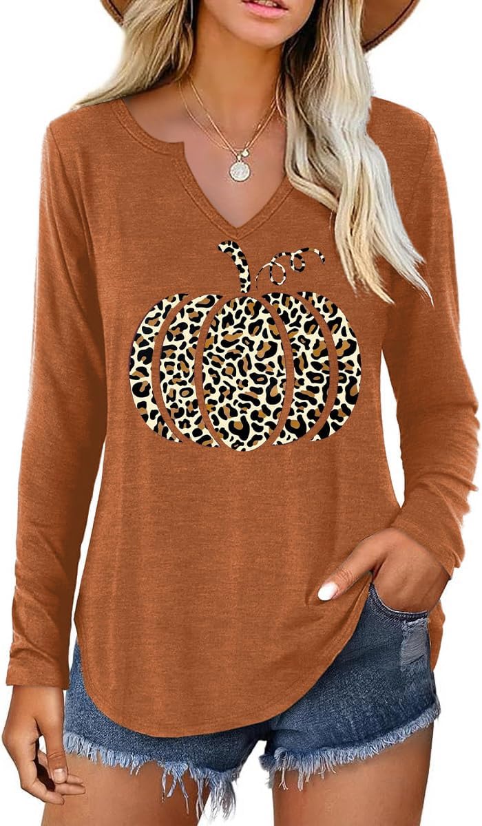 Notch Neck Fall T-Shirt for Women Family Halloween Thanksgiving Tops Thankful Pumpkin Turkey Tees