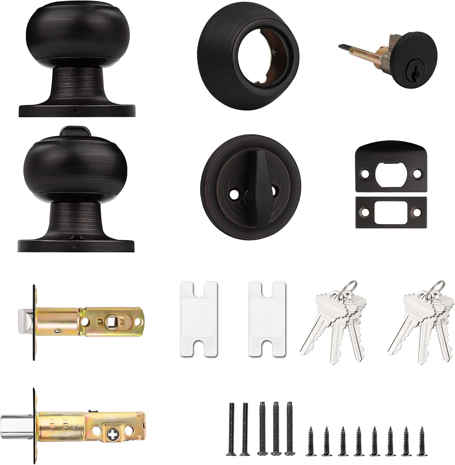 Probrico Entry Door Knob Lock Set and Single Cylinder Deadbolt Combination Set, Oil-Rubbed Bronze (3 Pack) Keyed Alike