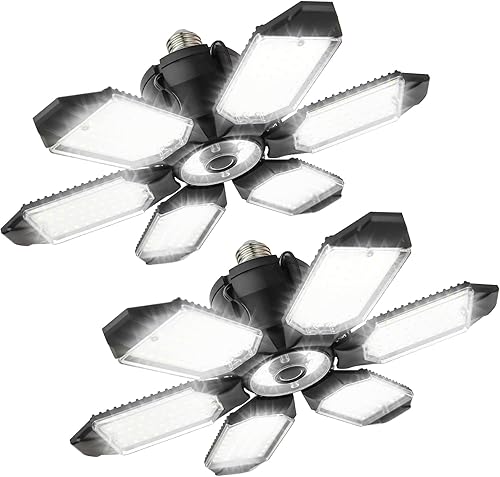 Luces LED para garaje, 20000 lúmenes, 6500 K, luz LED brillante para tienda con 6+1 paneles deformables, luz de sótano, luces de techo de garaje,