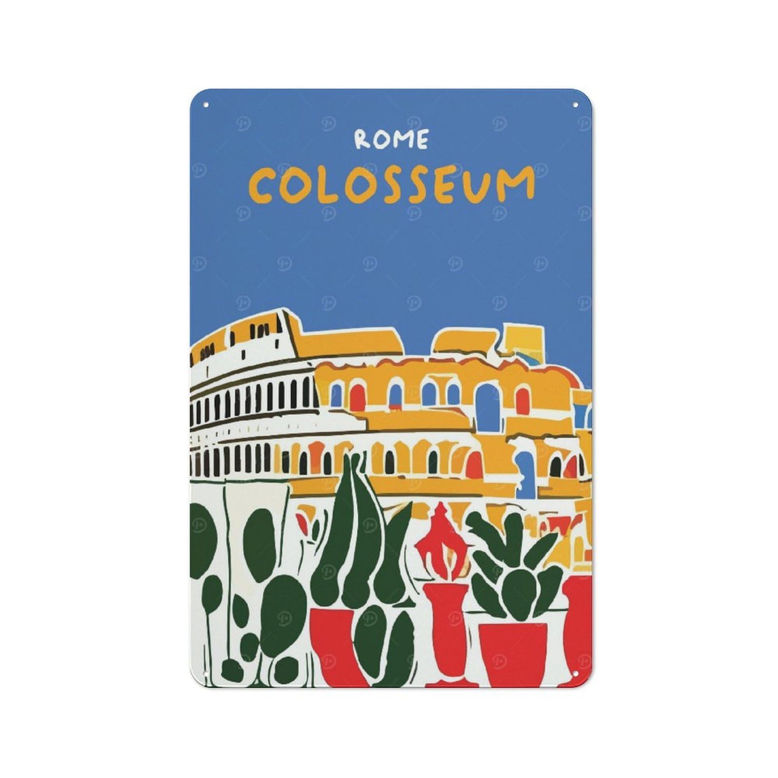 Junmoney Style-1 Vintage Tin Sign 30X20cm With Rome Colosseum For Home Bar Wall, Metal Sign Decor For Home Bars And Entertaining Spaces