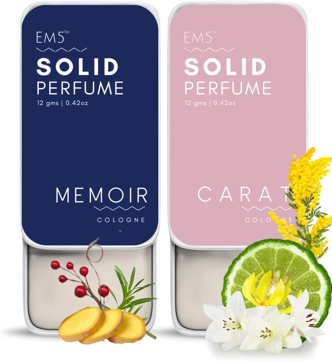 Memoir & Carat Solid Perfumes | Pack of 2 | Alcohol Free | Cologne for Men & Women | Non-Greasy Perfume Wax | Strong & Lasting Fragrance