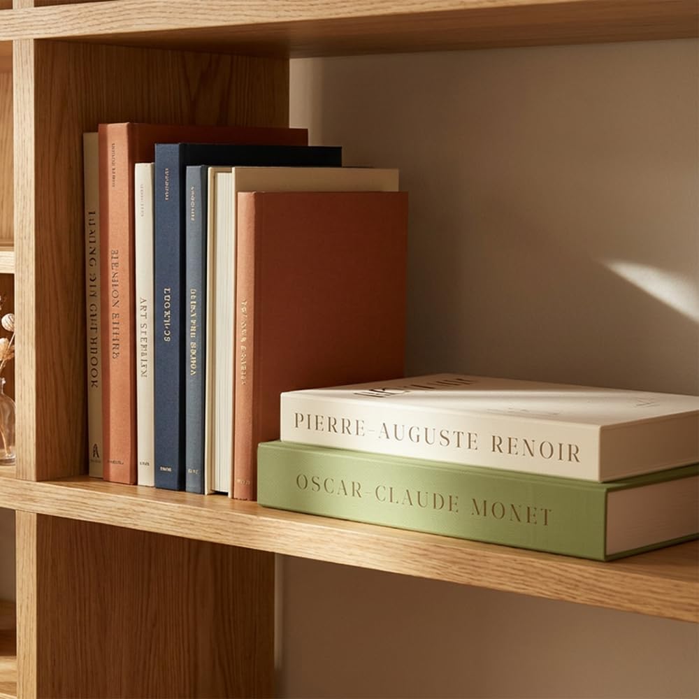 FOOMAN Libri decorativi per la casa – Set di 2 libri finti in lino per tavolino da caffè, decorazione moderna per la casa per soggiorno e mantello, neutro, impilabile, scatola portaoggetti per libri