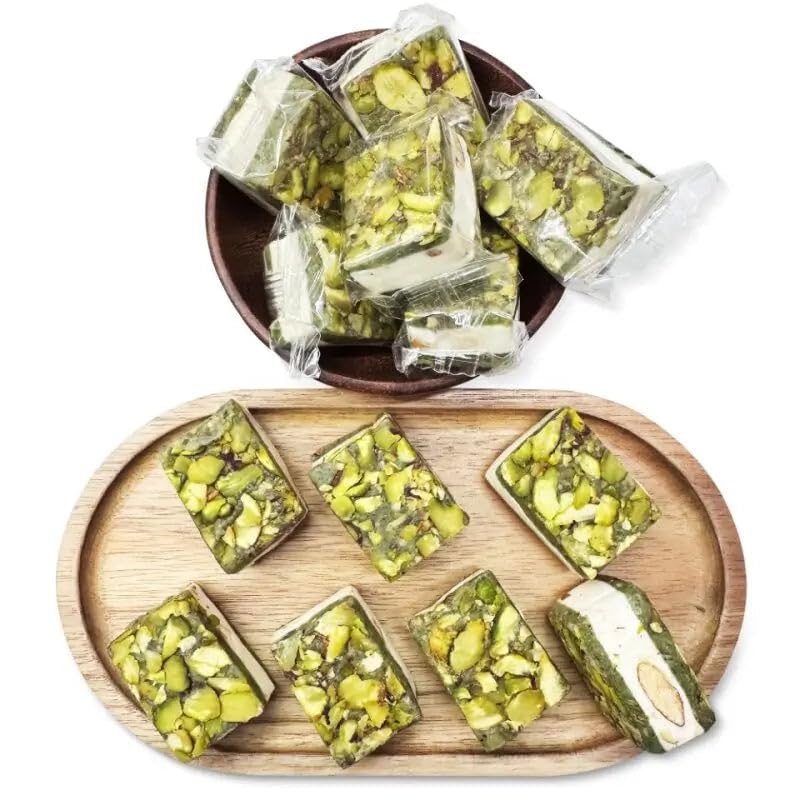 Image of NY Spice Shop Nougat Pistachios Square - 1 Pound Middle Eastern Sweet Confection - Chewy Nougat with Roasted Pistachios - Traditional Mediterranean Dessert - Gourmet Candy for Gifting & Sharing