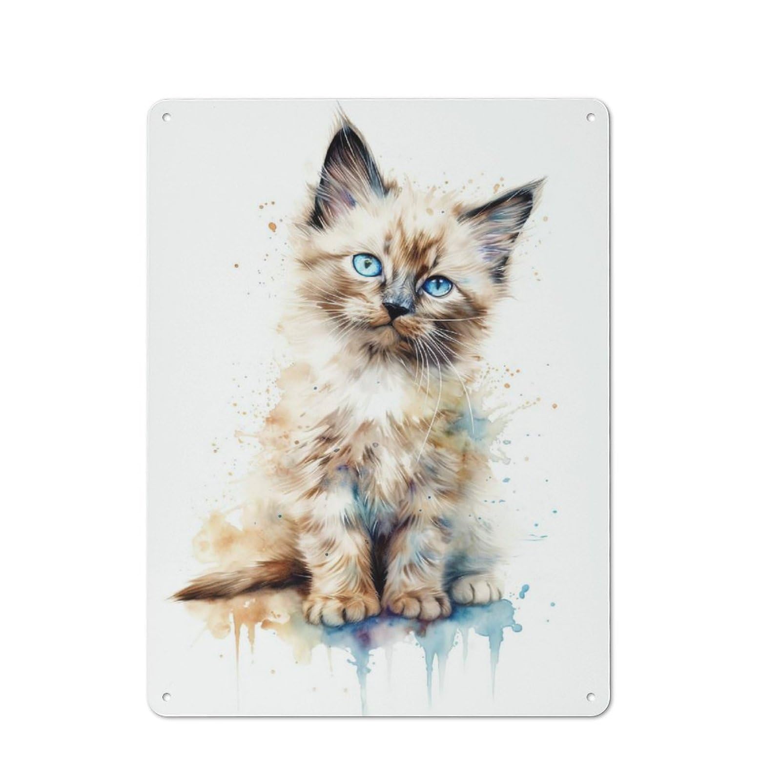 Junmoney Style Vintage Tin Sign 40X30cm With Watercolor Birman Cat Baby For Studio Or Craft Room, A Winter Wall Decor Update For Creative-Space Collectors
