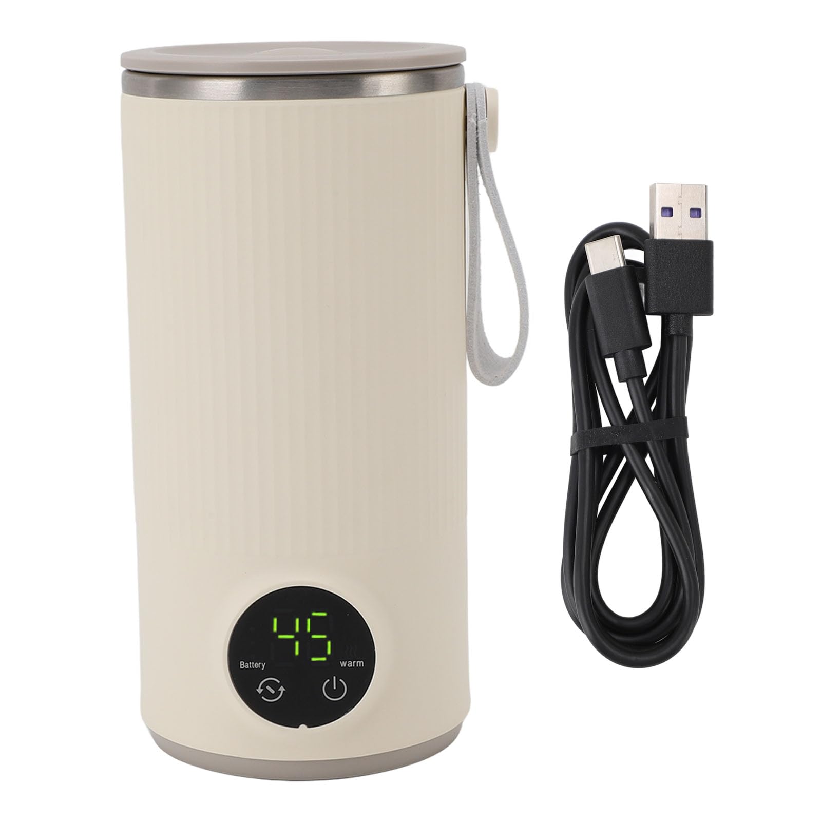 Calentador/agitador de Biberones Portátil, Fabricado en Acero Inoxidable y Material ABS, Recargable por USB, Calienta hasta 55 ℃, Calentador de Biberones de Viaje Inalámbrico, 400 ml.