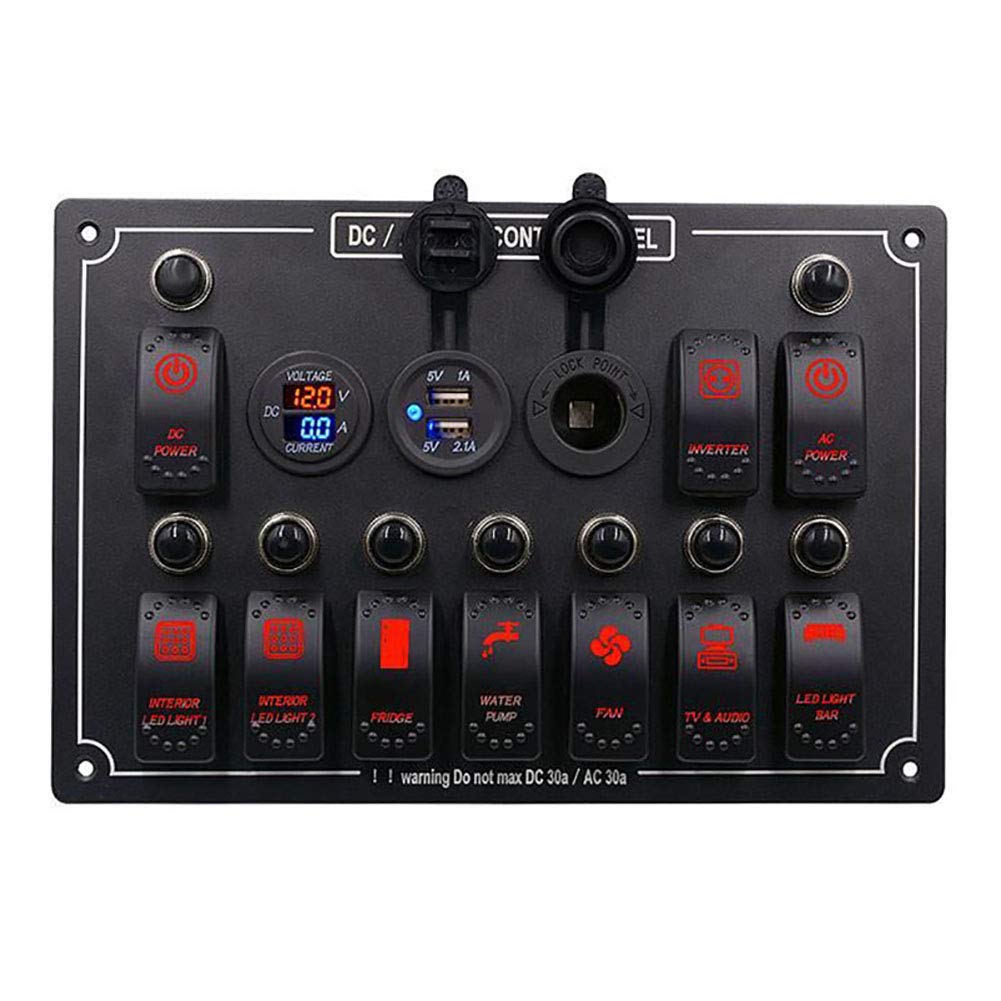 Wodoszczelny 10-biegowy panel do nawigacji Rocker Switch z 12 V-24 V LED woltomierz Dual USB ładowarka do gniazda zapalniczki samochodowej, do samochodów ciężarowych, SUV-ów