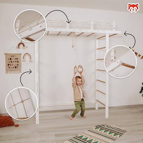 Miniatura 5 de Woodandhearts - Escalera sueca gigante para interiores, juego de escalada Montessori, gimnasio de selva interior para niños pequeños (sin accesorios)