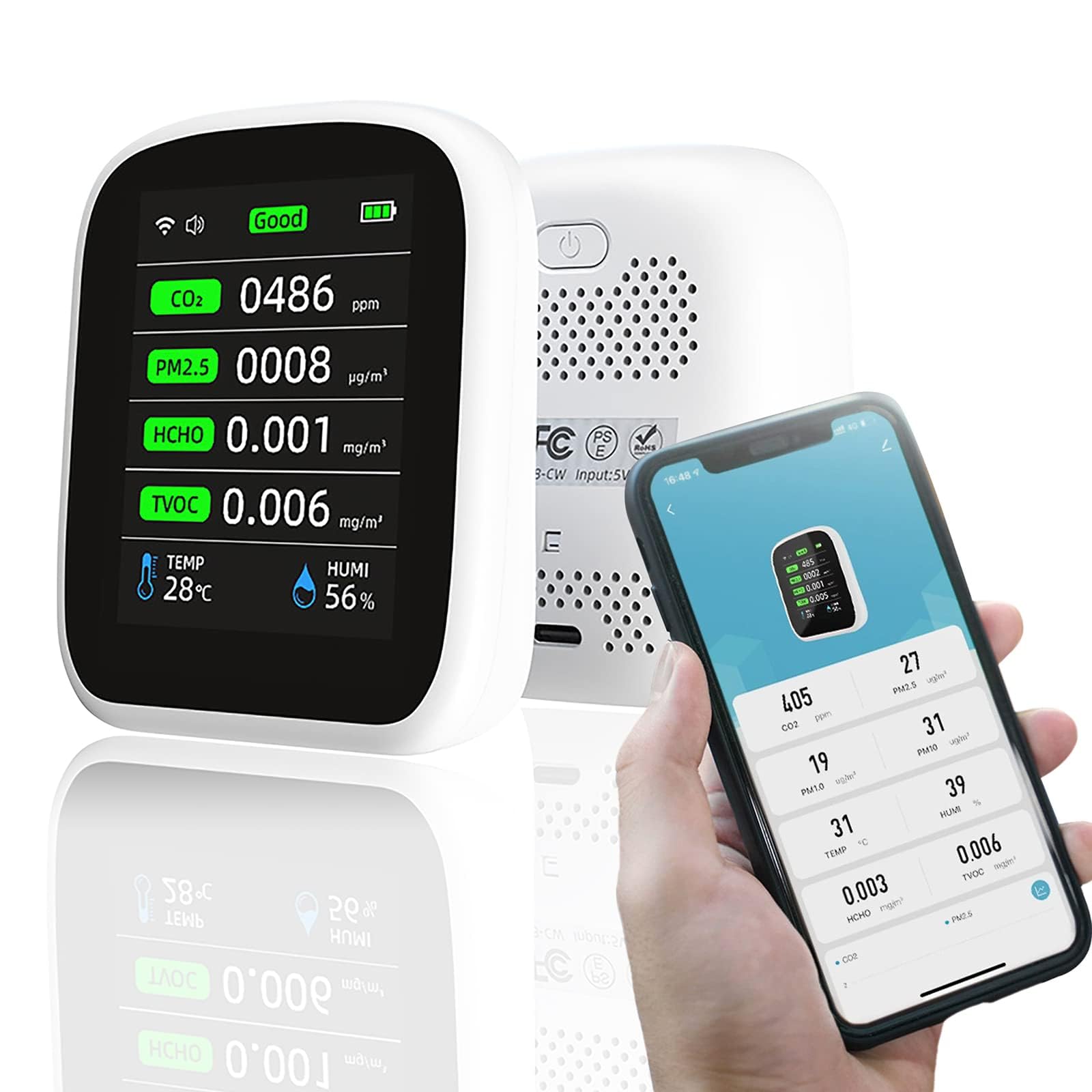 TERRIFIAir Quality Monitor Indoor, Quality Monitor Detects Carbon Dioxide, 8 in1 Home Air Quality Tester, Smart Home for Indoor Air Quality Test, for Home, Car, Free Smart Life App