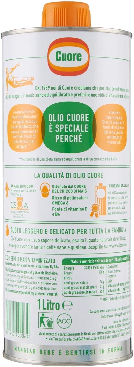 Olio cuore olio mais de Italia Aceite de semilla de maíz Aceite de maíz Aceite de maíz Aceite de maíz 1Lt