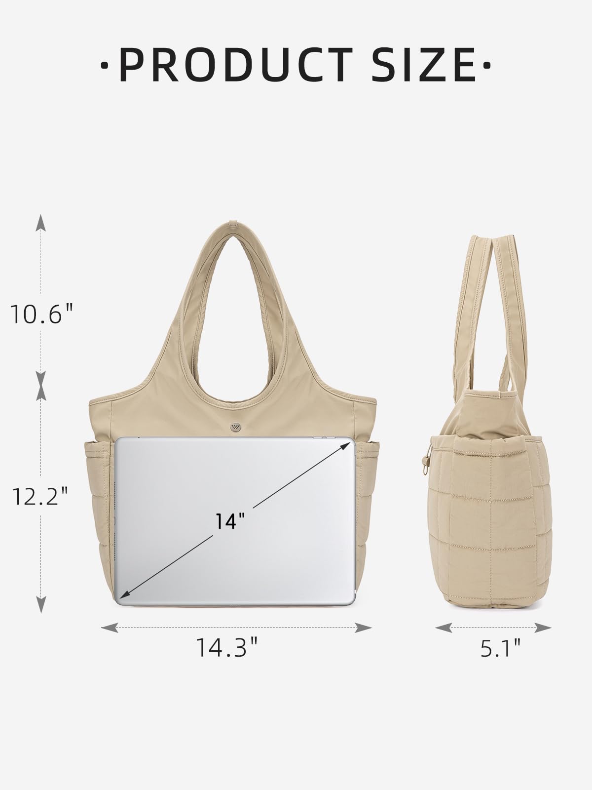 WESTBRONCO Bolsa de mano acolchada para mujer, bolsa de hombro acolchada y ligera, bolsa de trabajo con compartimento para laptop
