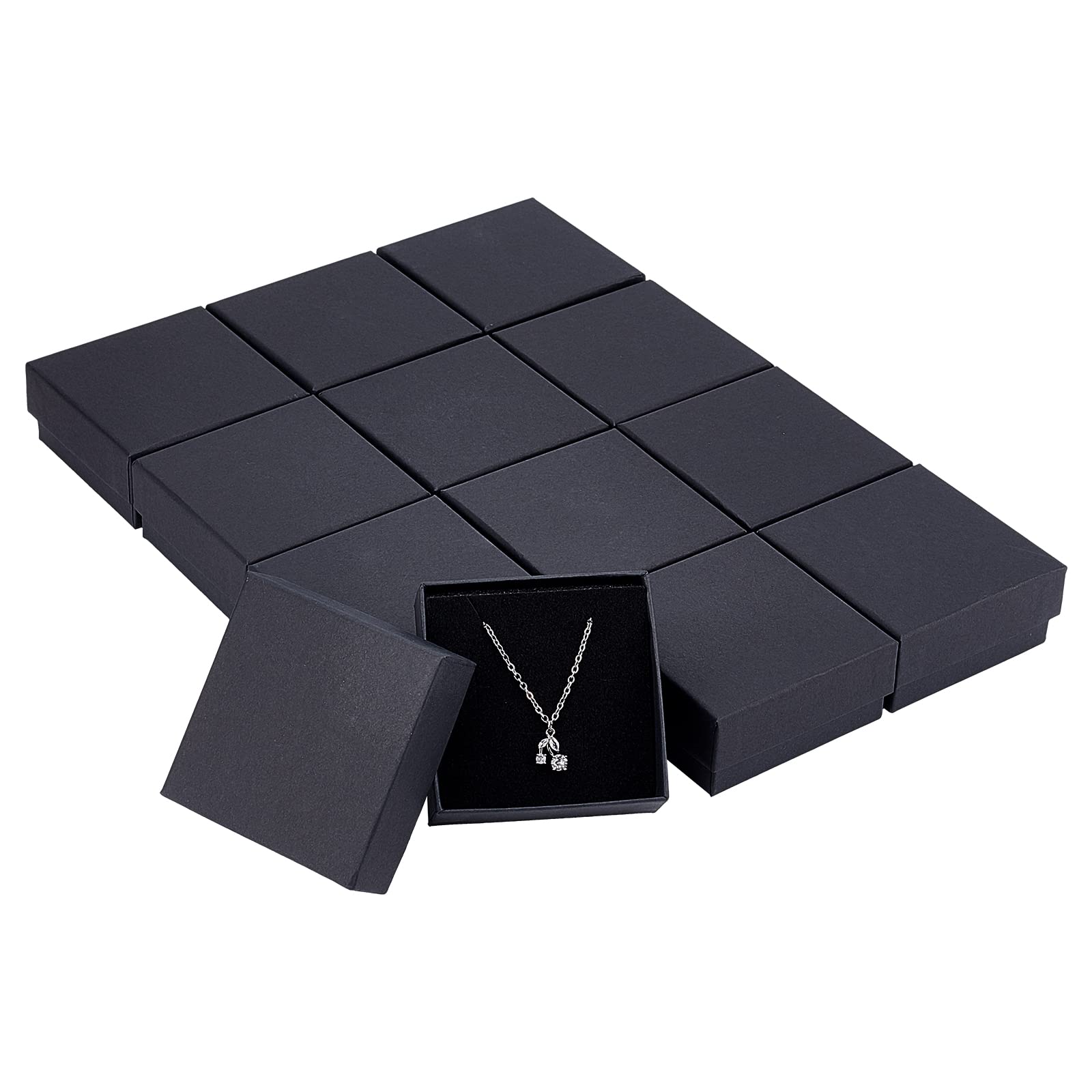 Nbeads Black 12 Pcs Cardboard Jewelry Set Box, For Ring, Necklace, Square, 7X7x3.5cm