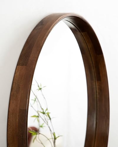 Miniatura 5 de Kate and Laurel Prema - Espejo de pared circular redondo y suave para decoración mínima del hogar 24 pulgadas de diámetro color marrón nogal