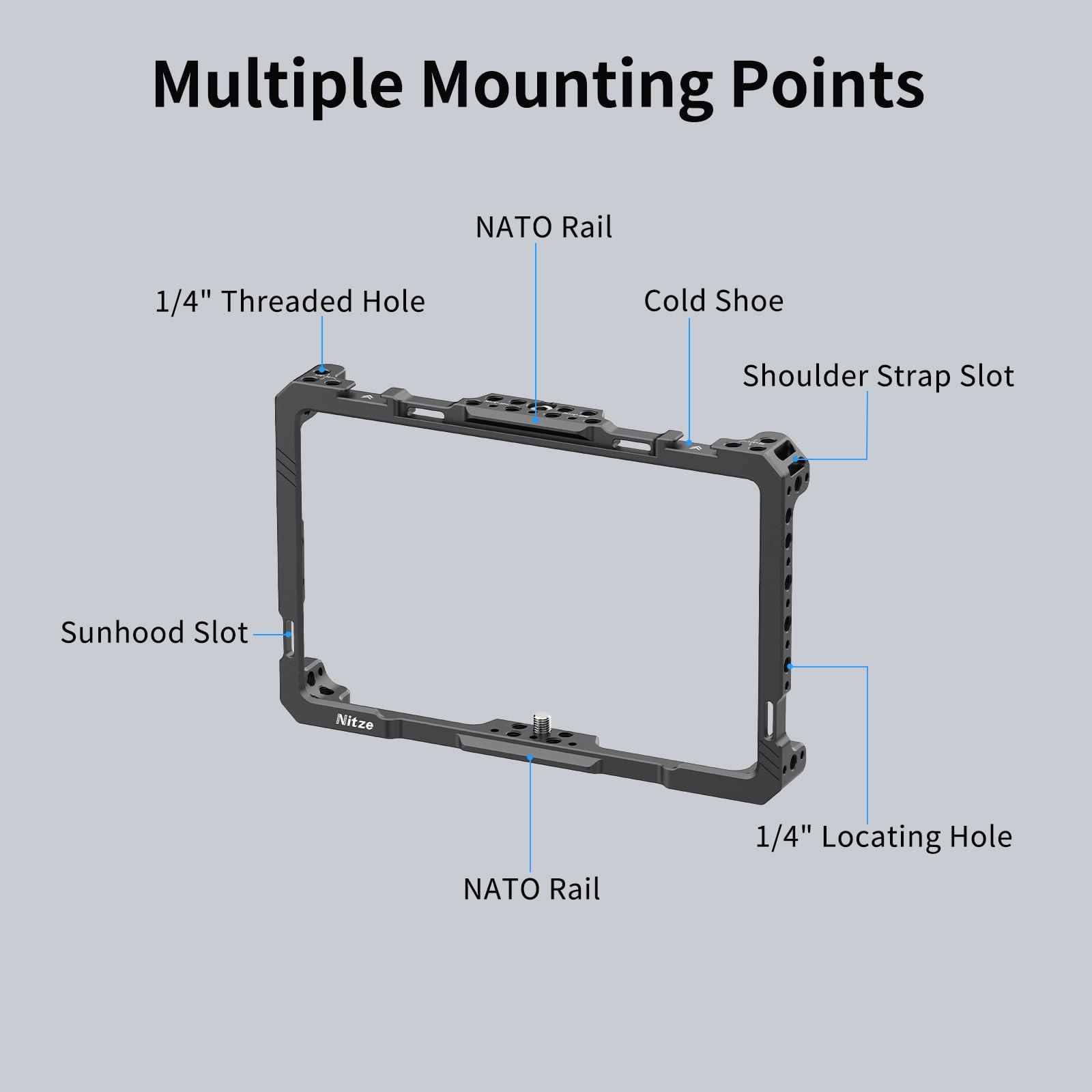 Nitze Cage pour Moniteur OSEE G7 Pro 7 Pouces, Monitor Cage avec Capote en Cuir PU, Deux Rails NATO Intégrés et Patins Froids - JT-OE02B