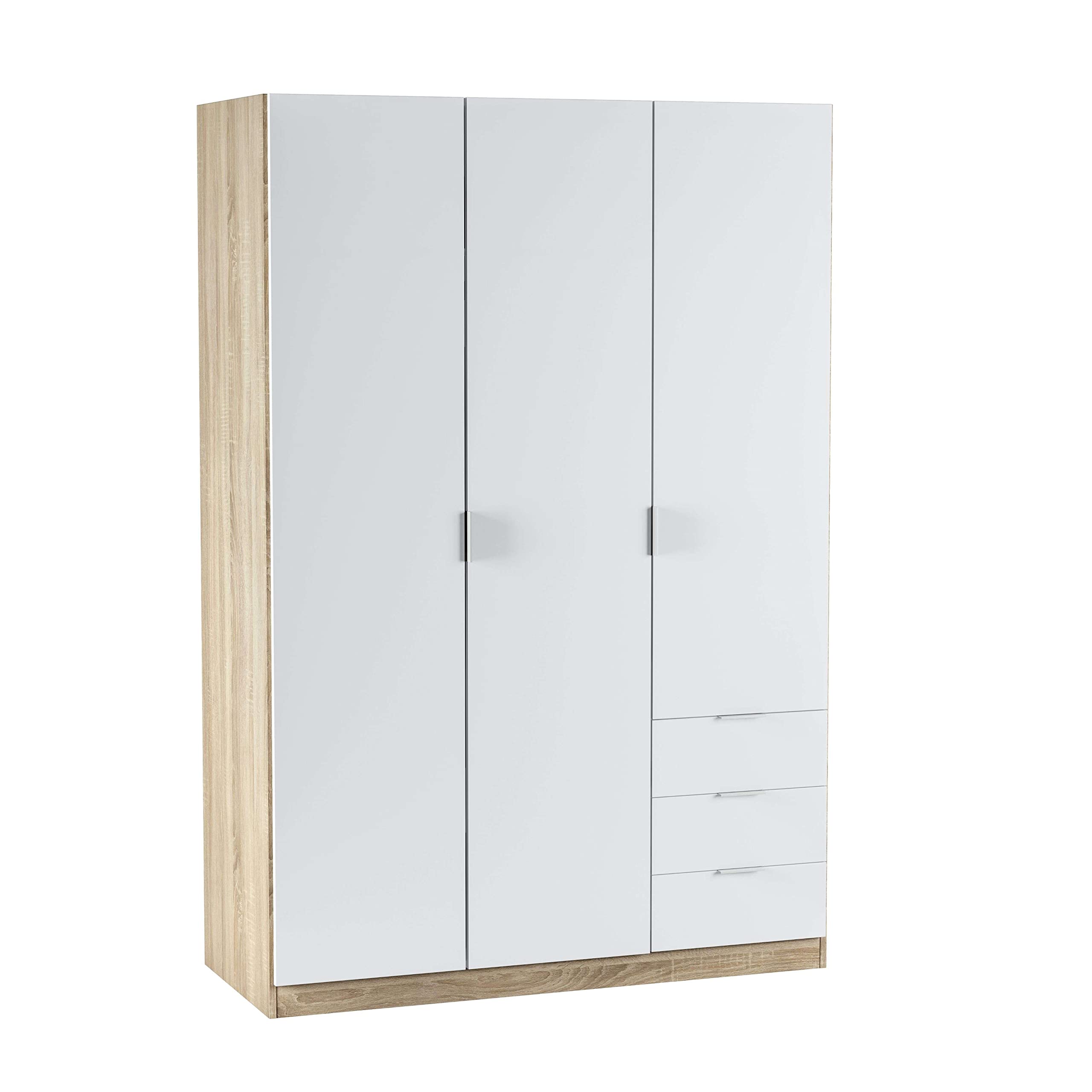 Miroytengo Pack Muebles Dormitorio Juveniles Color Blanco Artik y Roble Canadian (Cabezal+mesita, Mesa+estantería y Armario)