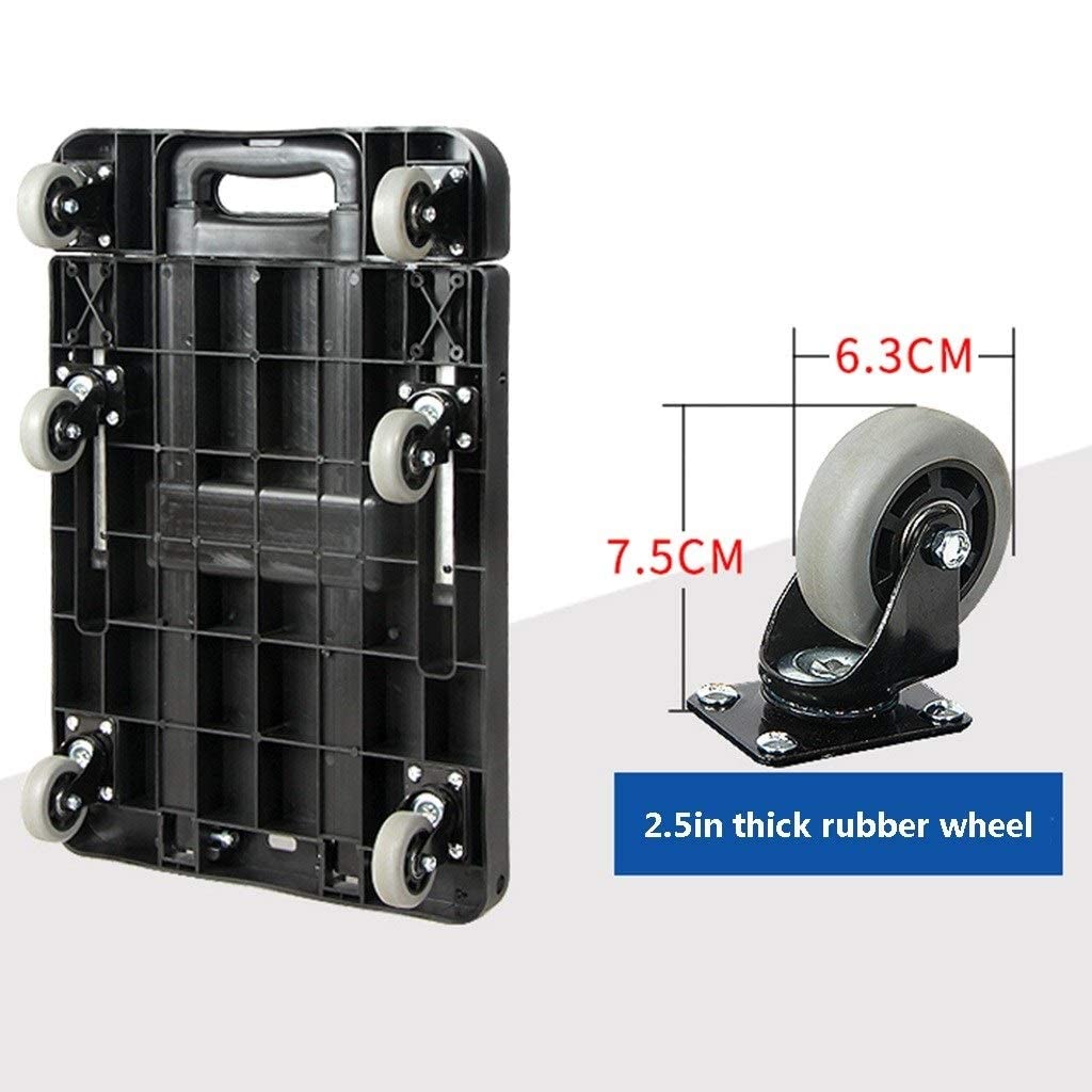 Carrello elevatore a forca Carrello da carico nero Carrello a pianale pieghevole a 6 ruote Carrello portatile Carrello per bagagli turistico Regalo, può contenere 220 libbre