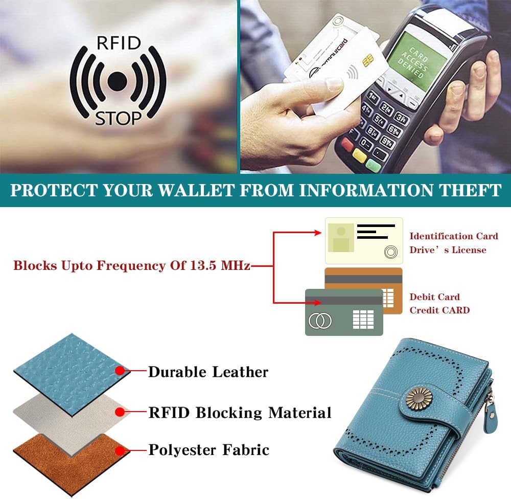 SENDEFN Small Womens Wallet Leather Bifold Card Holder RFID Blocking with Zipper Coin Pocket - Image 5