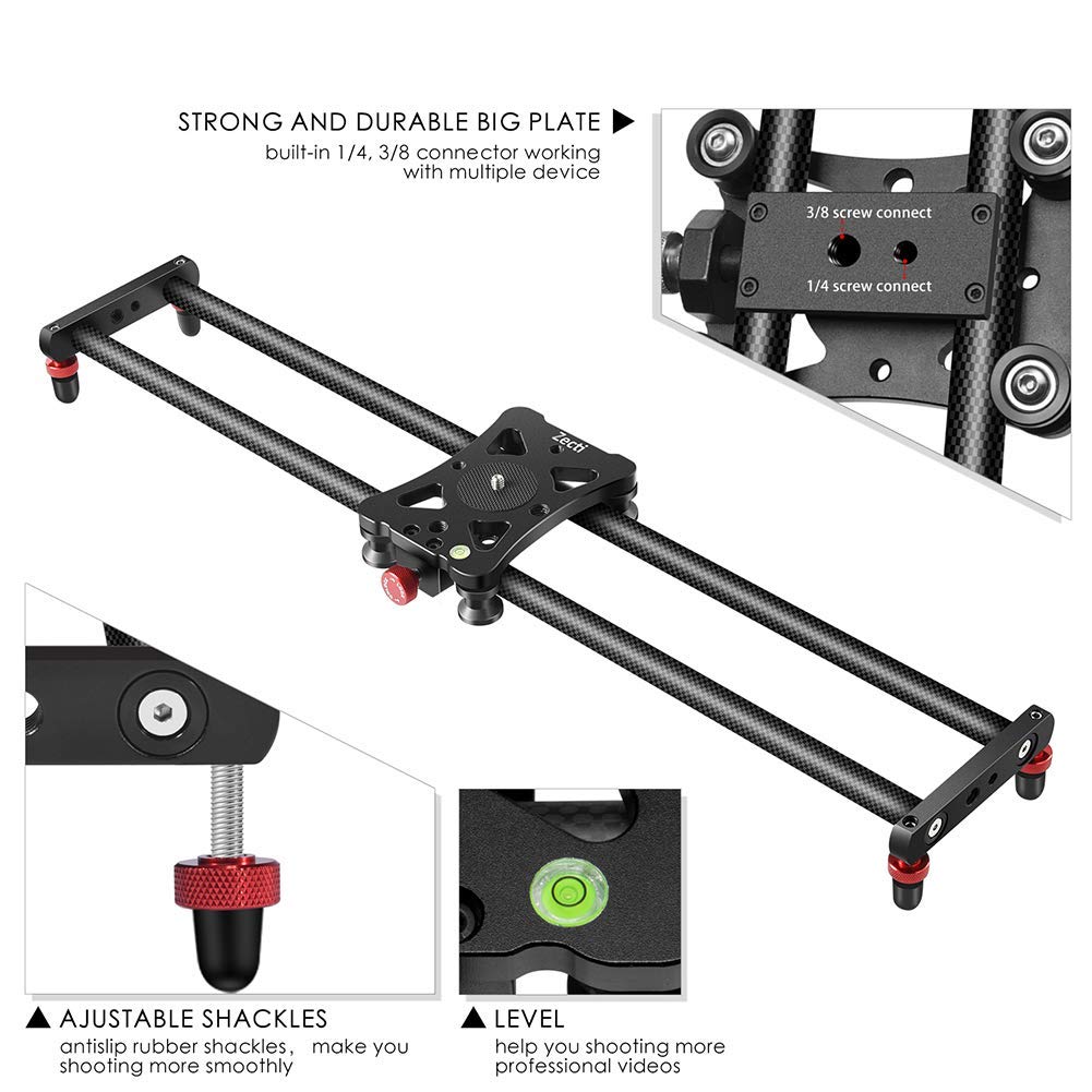 Zecti Kamera Slider, Slider Carbonfaser Kameraschiene/Videoschiene Rail Video Slider zur Stabilisierung Foto Video Filmemachen DSLR-Kamera wie die Nikon Canon (60cm)