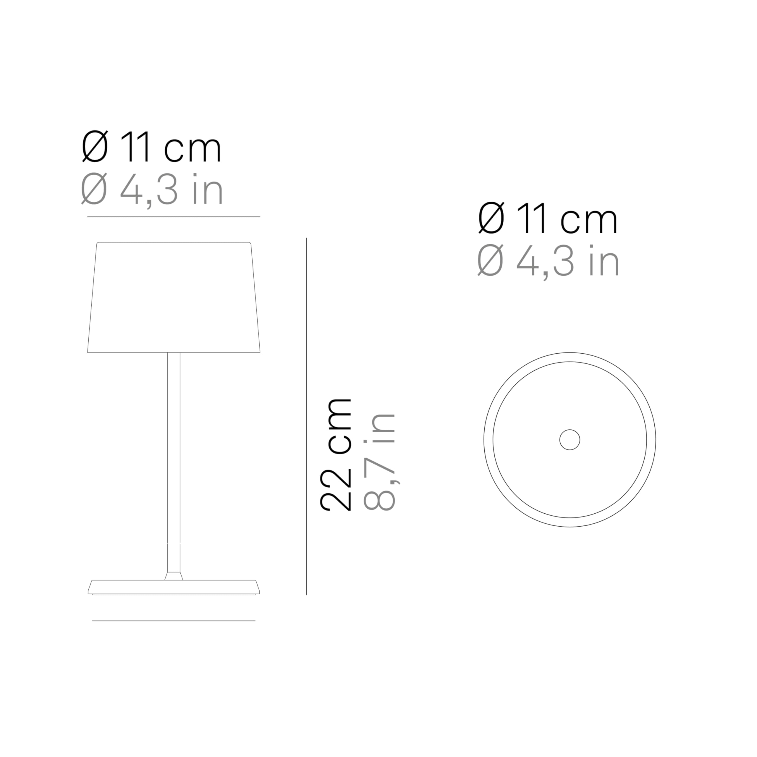 Zafferano, Lampa Olivia Mini, Przenośna i Ładowalna Lampa Stołowa z Dotykowym Sterowaniem, do Użytku Wewnętrznego i Zewnętrznego, Ściemniacz, 2200-3000 K, Wysokość 22 cm, Kolor Ciemnoszary