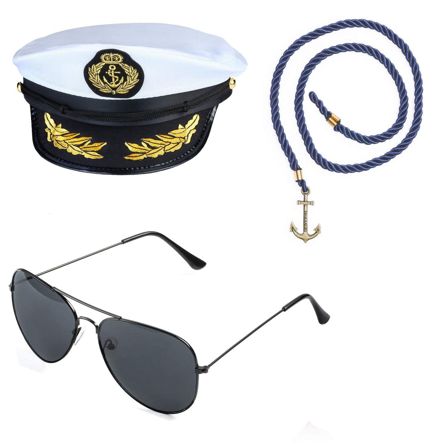 BeelittleYacht Captain Hat Costume Accessories Set Sailor Hat with Captain Prop & Aviator Sunglasses