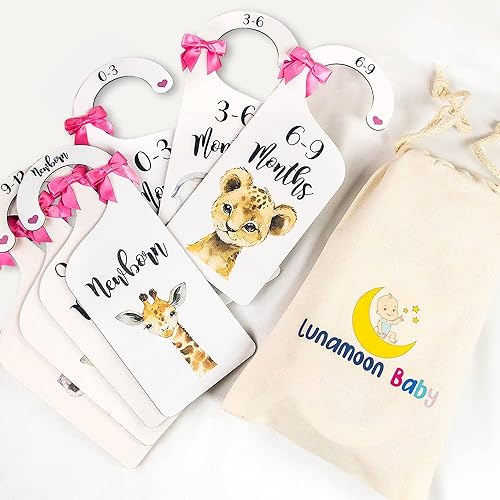 Miniatura 5 de Divisores de tamaño de armario de madera de doble cara para ropa de bebé niña safari animal ropa de bebé, divisores de edad de recién nacido,