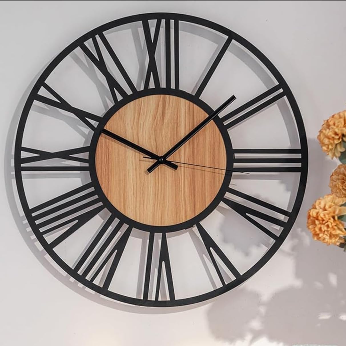K&L Wall Art Reloj de pared grande de 50 cm, XL, de madera, industrial, de metal, estilo vintage, silencioso, movimiento de cuarzo, sin ruido de tictac