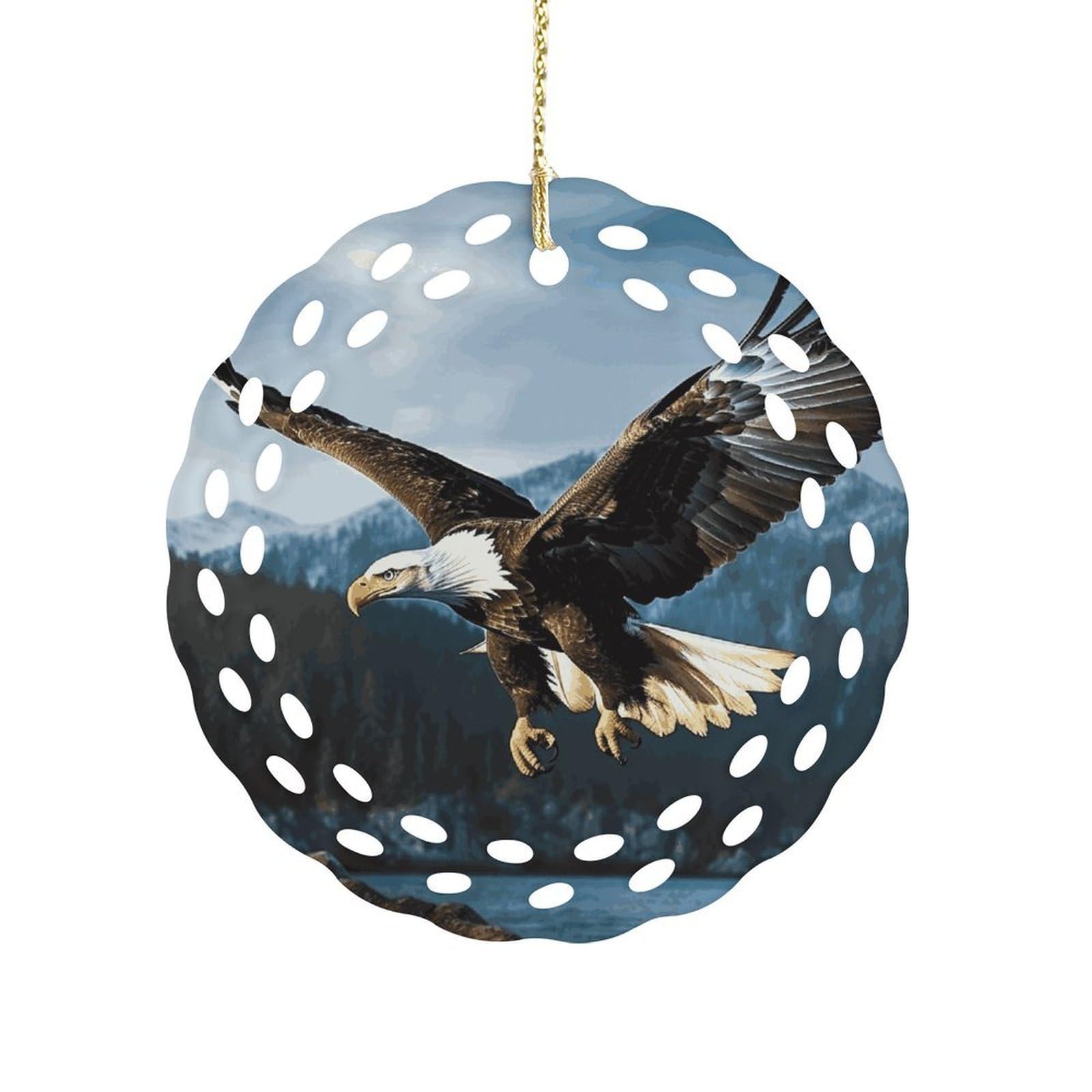 Fodpand Women's Style Eagle At Hunting Ceramic Ornament For Home Decor 3.2" Round Tree Decoration Christmas Ornaments For Men Double-Sided Design