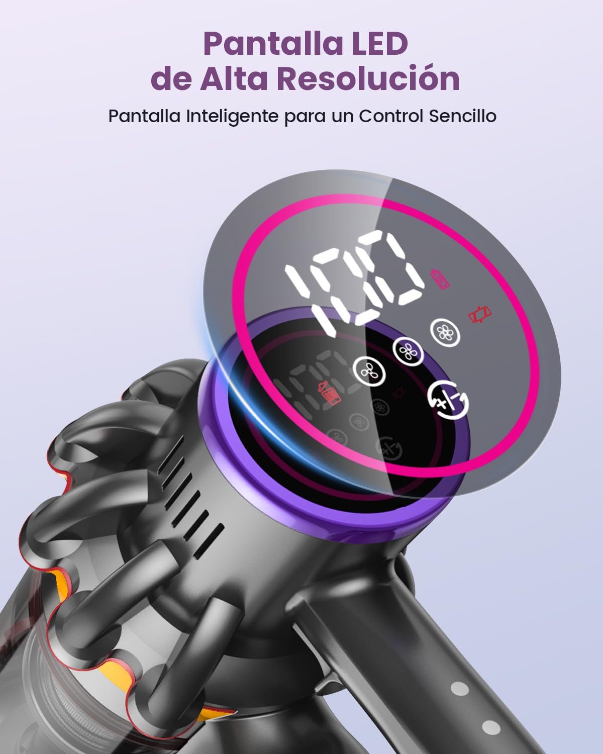 45kPa/580W/70Mins Aspiradora sin Cable, 1.8L Aspirador de Mano con Cepillo Antienredos, Pantalla Táctil, Carga de Pared, 6 en 1 Escoba Aspiradora, Ideal para Suelos Alfombras Pelo de Animales