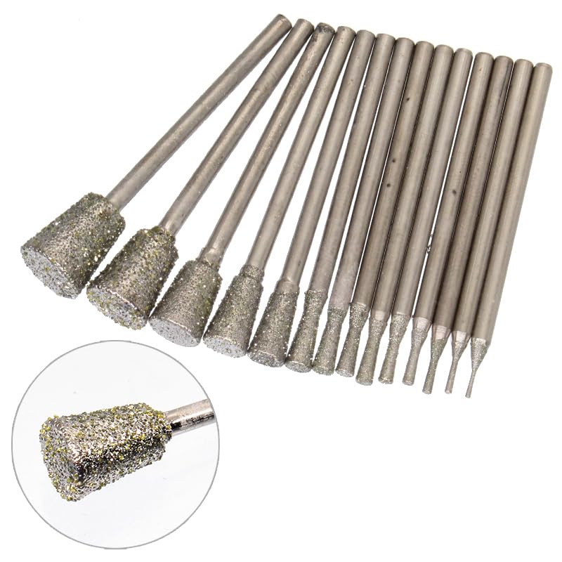 C7:C7 0.5-8 (14zhi) 14 Pieces Flared Shape Sanding Wand Carving Grinder Diamond Sanding Tool for Sharp, Good Use Diamond Drill Bit - 3/32 Inch Shank, Stone Engraving Tool for Electric Rotary Tool