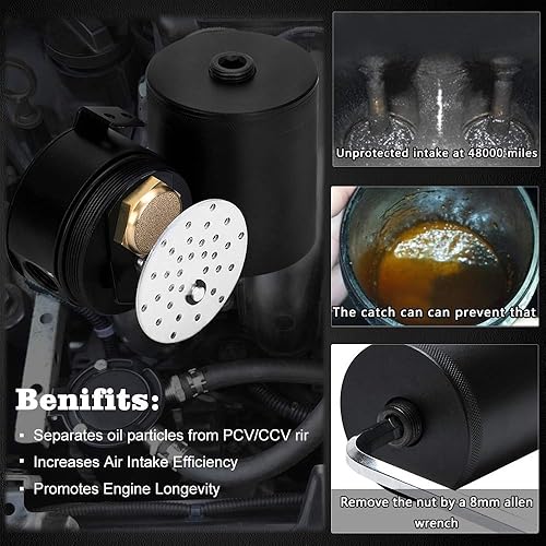 Miniatura 5 de PQY Kit de tanque de captura de aceite de 2 puertos deflectores de aceite universal separador de aceite de aire